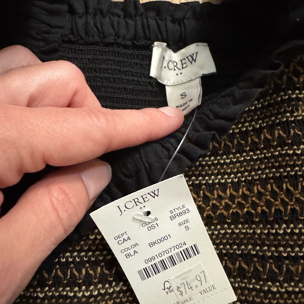 J. Crew Women's Black Tiered Dress with Gold Smocked Bodice - Size Small - Picture 4 of 4